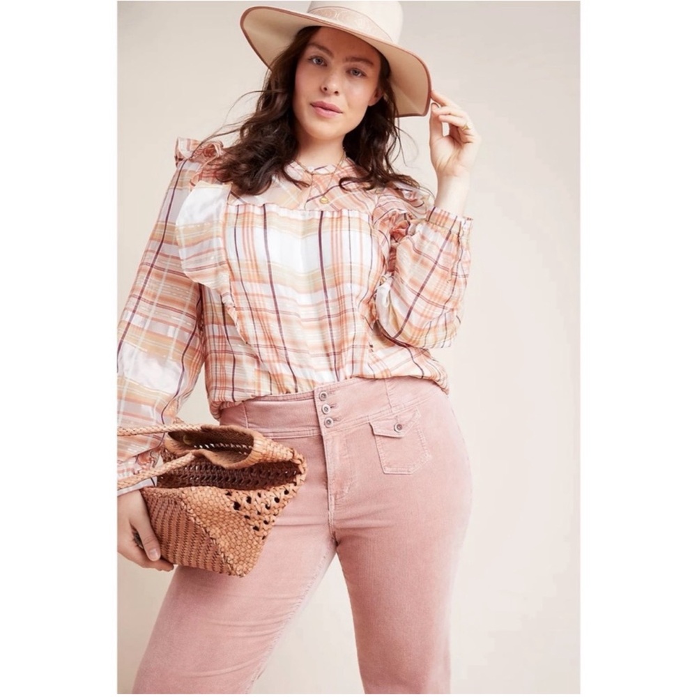 Anthropologie Current Air Plaid Polly Ruffle Top NWT SZ 1X